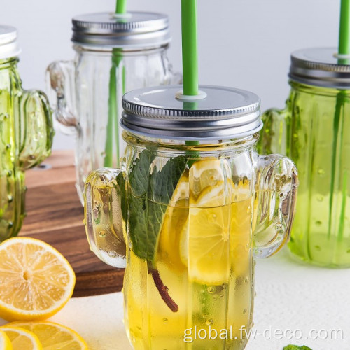 Giant Wine Glass Glass Cactus Mason Jar with Lid and Straw Supplier